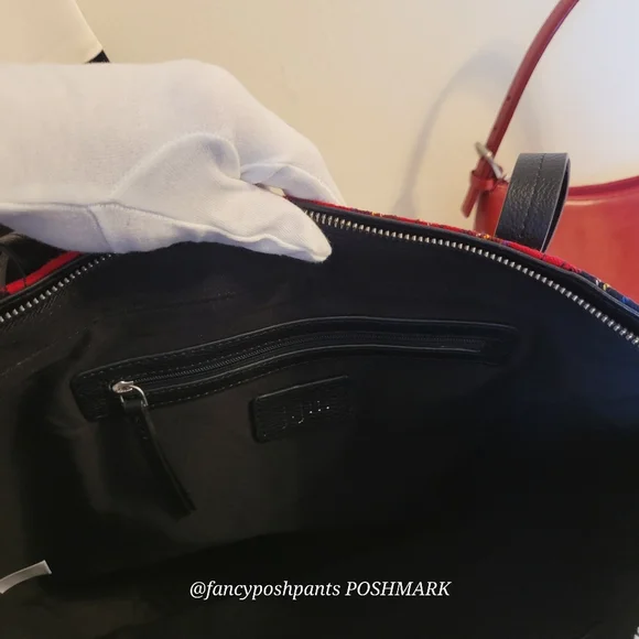 ❤J JILL real LEATHER trim 100% cotton plaid NWOTzipper, interior pocket tote bag - Picture 13 of 16